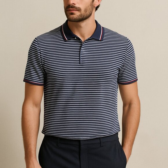 Prada Men's Striped Polo Shirt Sz L - Picture 1 of 6